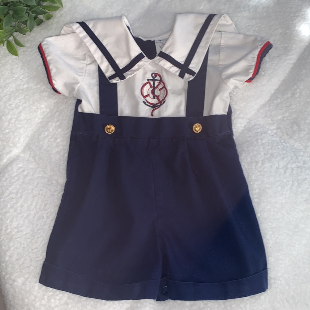 Bryan Vintage Sailor Suit Romper EUC Blue & White Nautical EUC 12M - Picture 3 of 12
